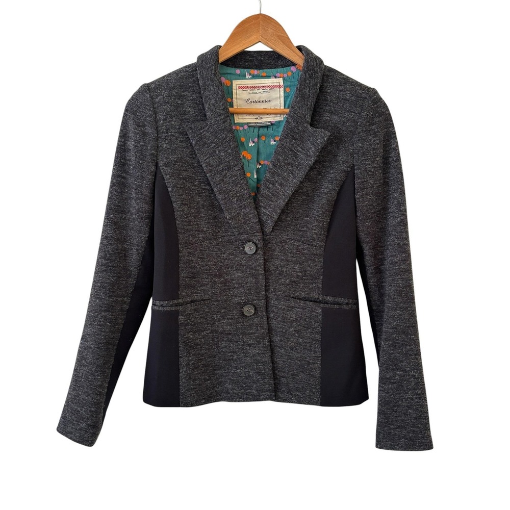 Anthropologie Cartonnier Knit Blazer Womens 2 Gray Colorblock Career Travel